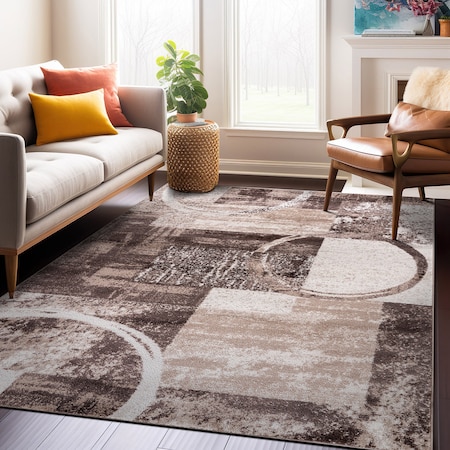 World Rug Gallery Contemporary Abstract Circle Design Soft Area Rug 5'3'' x 7'3'' Brown 307BROWN5X8